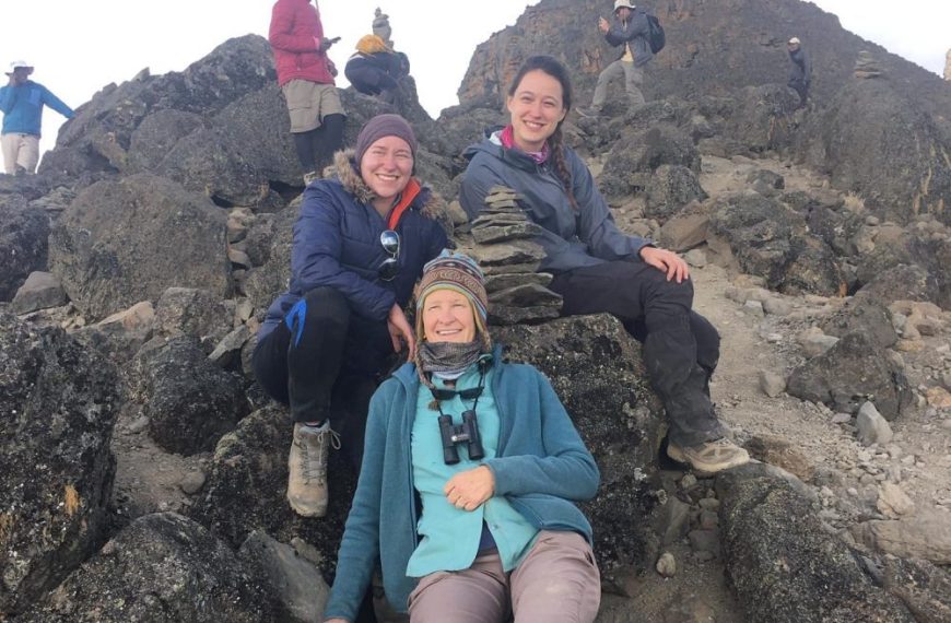 Climbers resting during Kilimanjaro trek