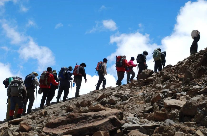 Climbers resting during Kilimanjaro trek
