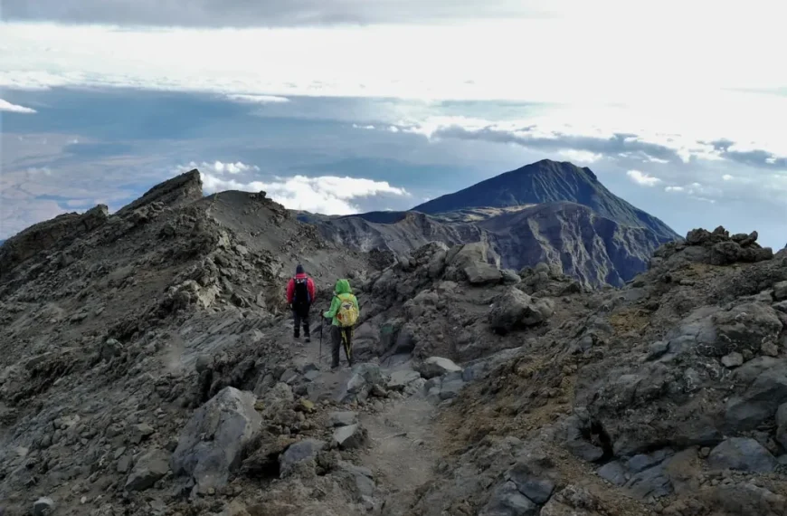 Lemosho Route vs Machame Route | Best Kilimanjaro Route Comparison Guide 1 Hikers ascending steep ridge on Mount Meru