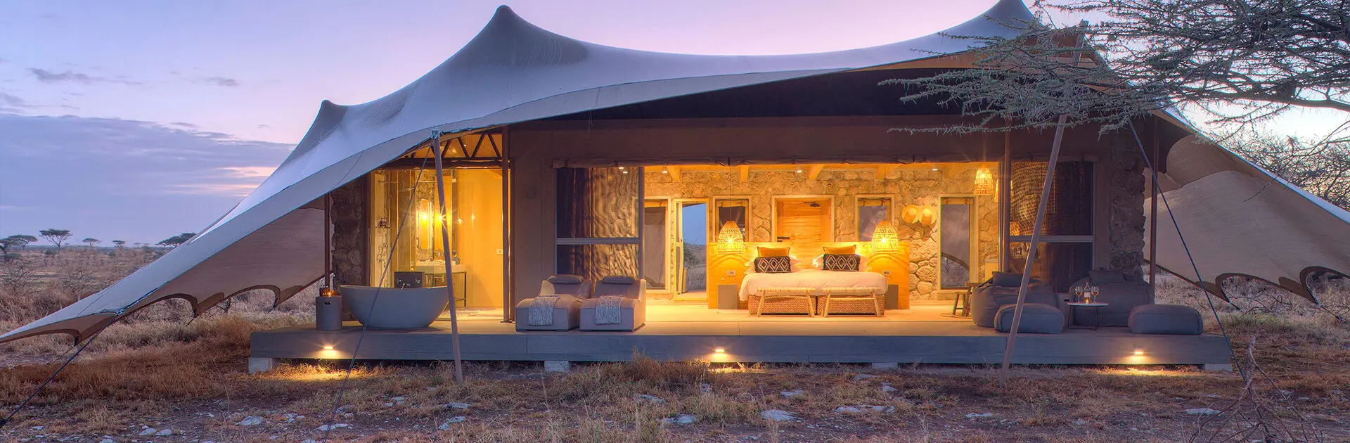 Luxury safari lodge overlooking Serengeti