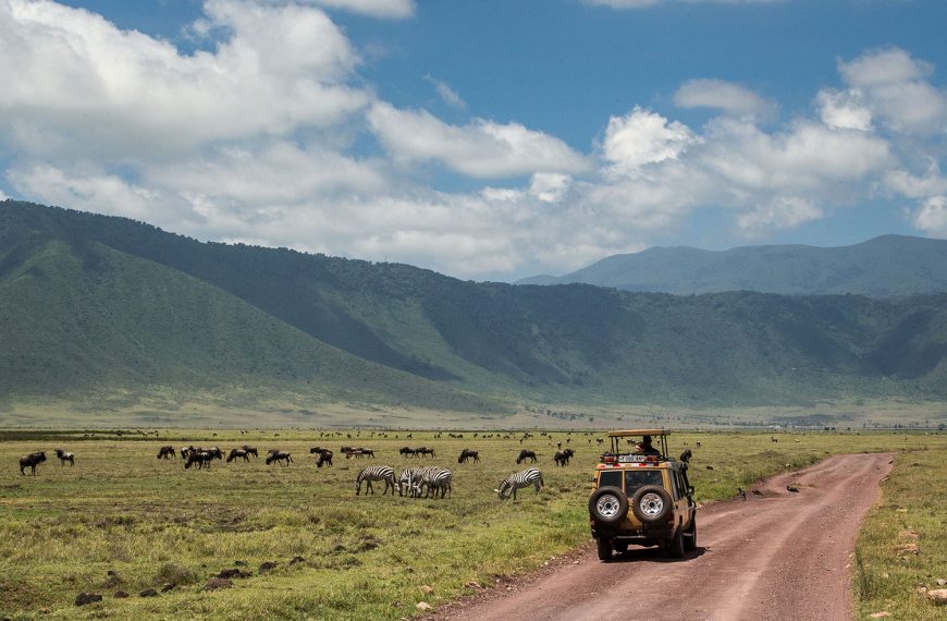 Safari vehicle inside Ngorongoro Crater