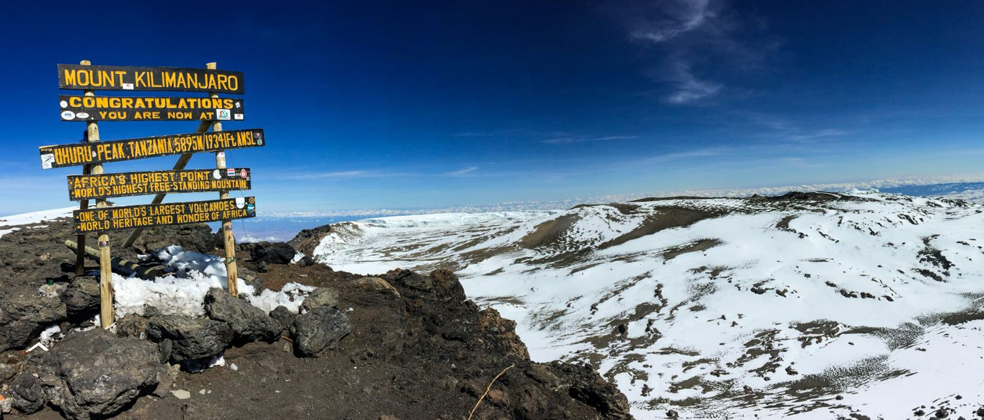 Snow covered summit of Mount Kilimanjaro at Uhuru Peak