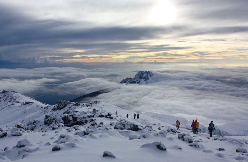 Trekkers hiking on Kilimanjaro trail 1